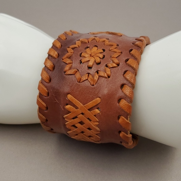 Vintage Jewelry - Genuine Leather Braided Cuff Bracelet